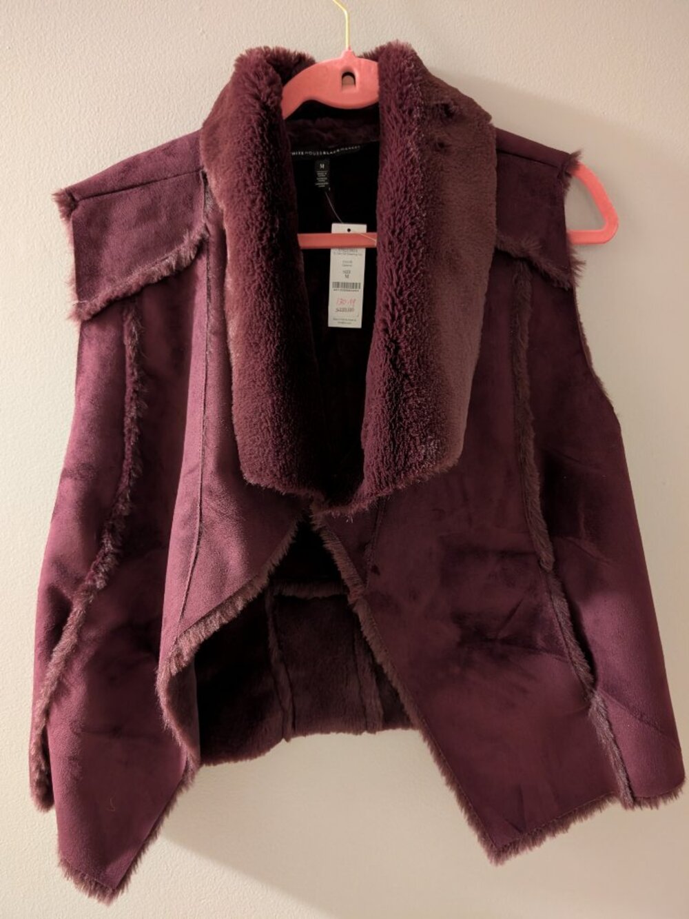 White House Black Market Faux Shearling Vest Cabernet NWT Size M